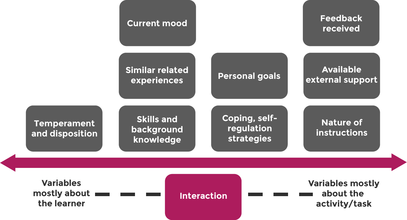 Diagram of a spectrum of learner and activity variables